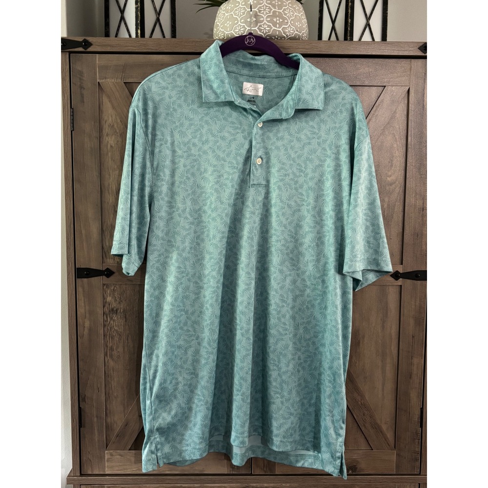 Greg Norman ML75 Play Dry Golf Polo Shirt Mens Large Seafoam Green Palm Print